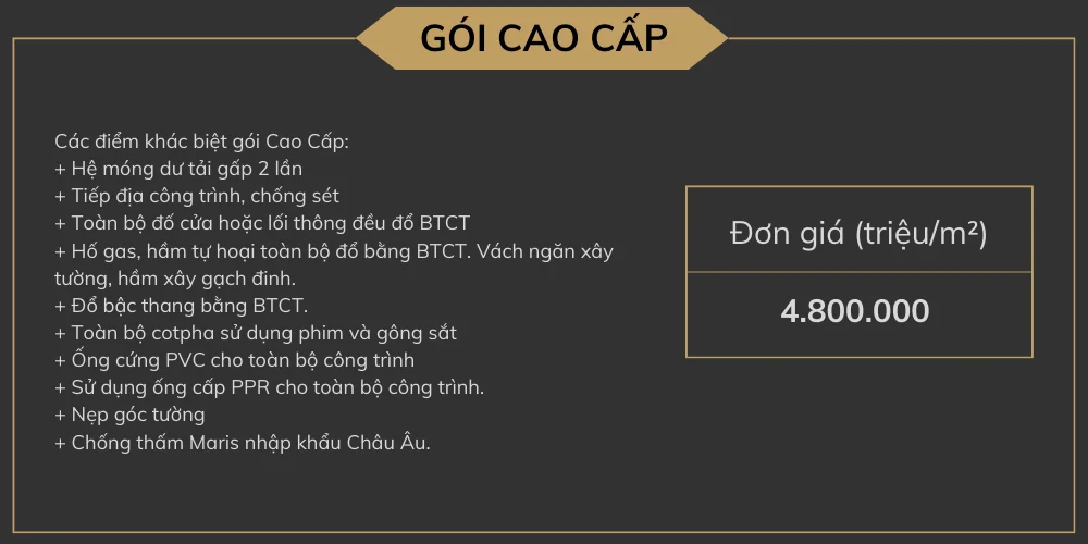 ĐƠN GIÁ THI CÔNG PHẦN THÔ VÀ NHÂN CÔNG HOÀN THIỆN